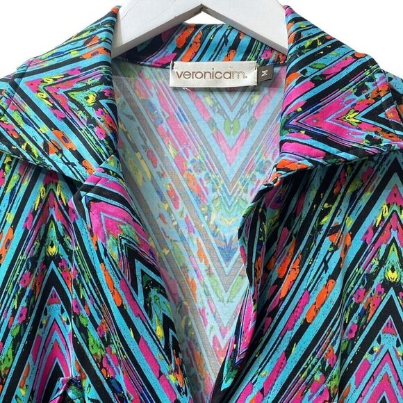 VeronicaM Shirt Dress Medium Luxe Stretch Jersey Pullover Short Sleeve Turquoise - Picture 5 of 12